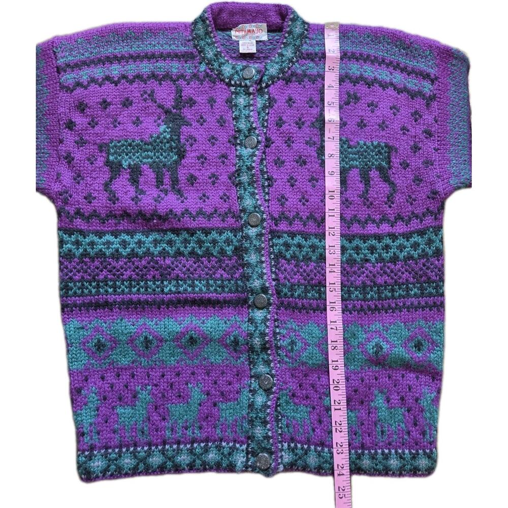 VTG Putumayo Wool Deer Cardigan Sweater Nordic Folk Art Cabin Core USA S - Picture 8 of 9